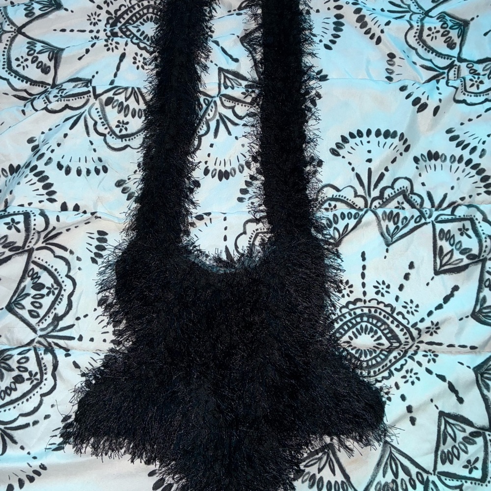 Black Fuzzy Faux Fur Shoulder Bag
